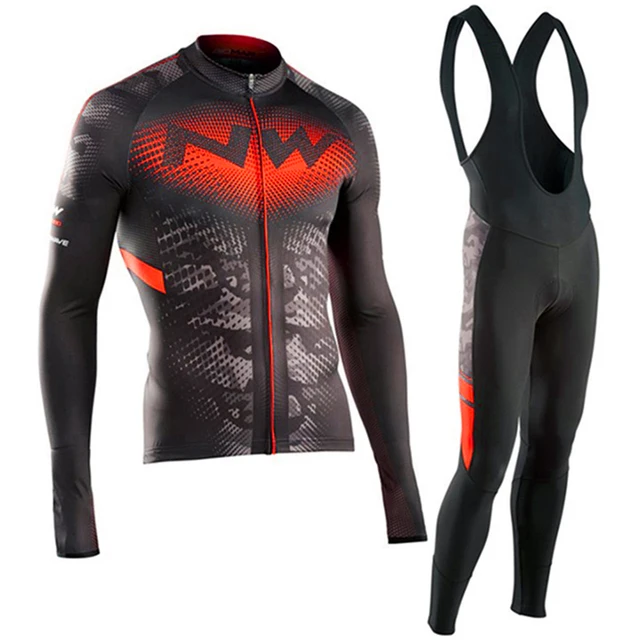 US $28.07 Pro 2019 Northwave Team Cycling Clothes Long Sleeve Jersey Set Autumn Bike Bib Pant Racing Bicycle 