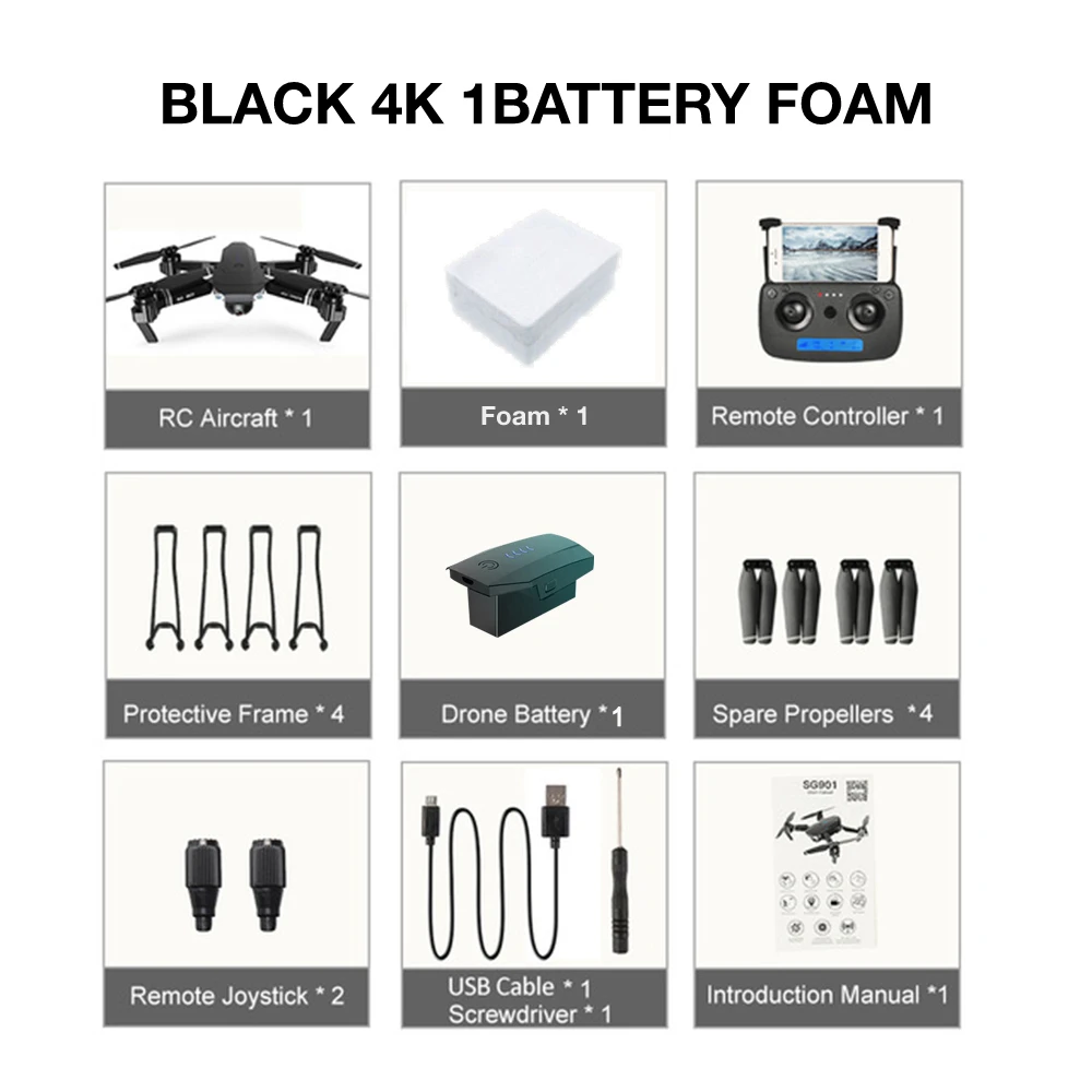 Black 4K Foam 1B SG901 Дрон 4K 1080P HD Двойная камера RC Квадрокоптер профессиональная аэрофотосъемка Дрон селфи Следуйте за мной RC вертолет для игрушек - Цвет: Black 4K Foam 1B