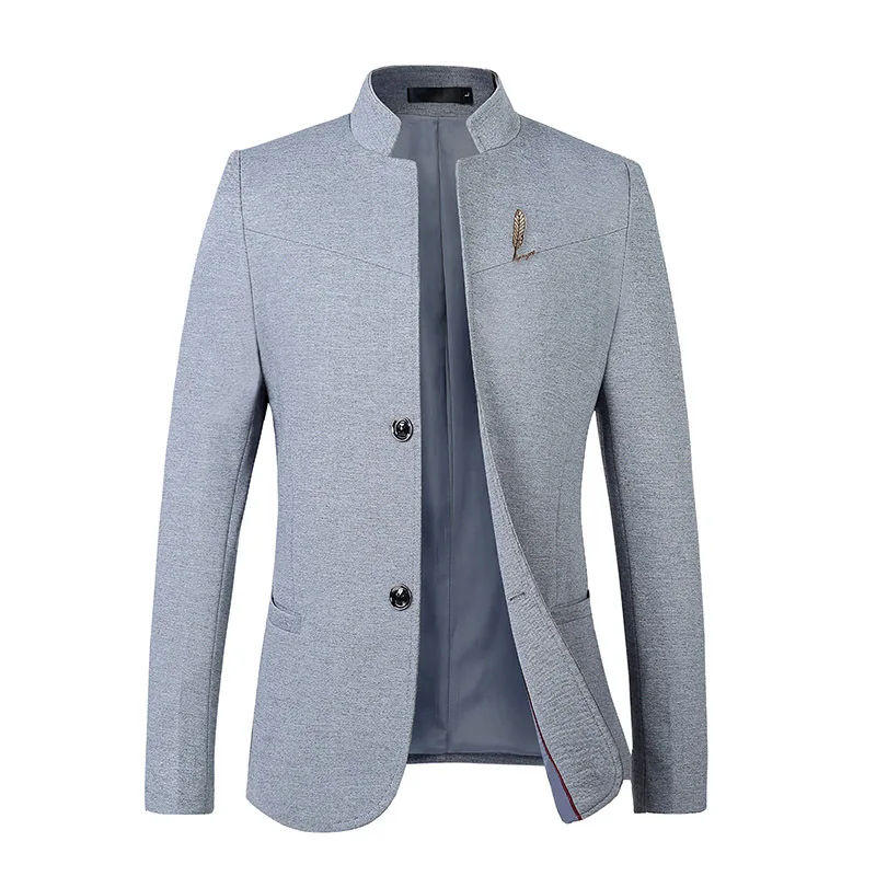 

2019 New Style Korean-style Zhongshan Collar Youth Slim Fit Small Suit Pattern Single West Coat Fashion Men'S Wear MEN'S Suit