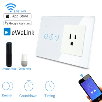 

Wifi Outlet Wall Socket Smart Wifi US Socket Electric & Switch Table 16A Work For Alexa Google Home,White Black Glass Panel