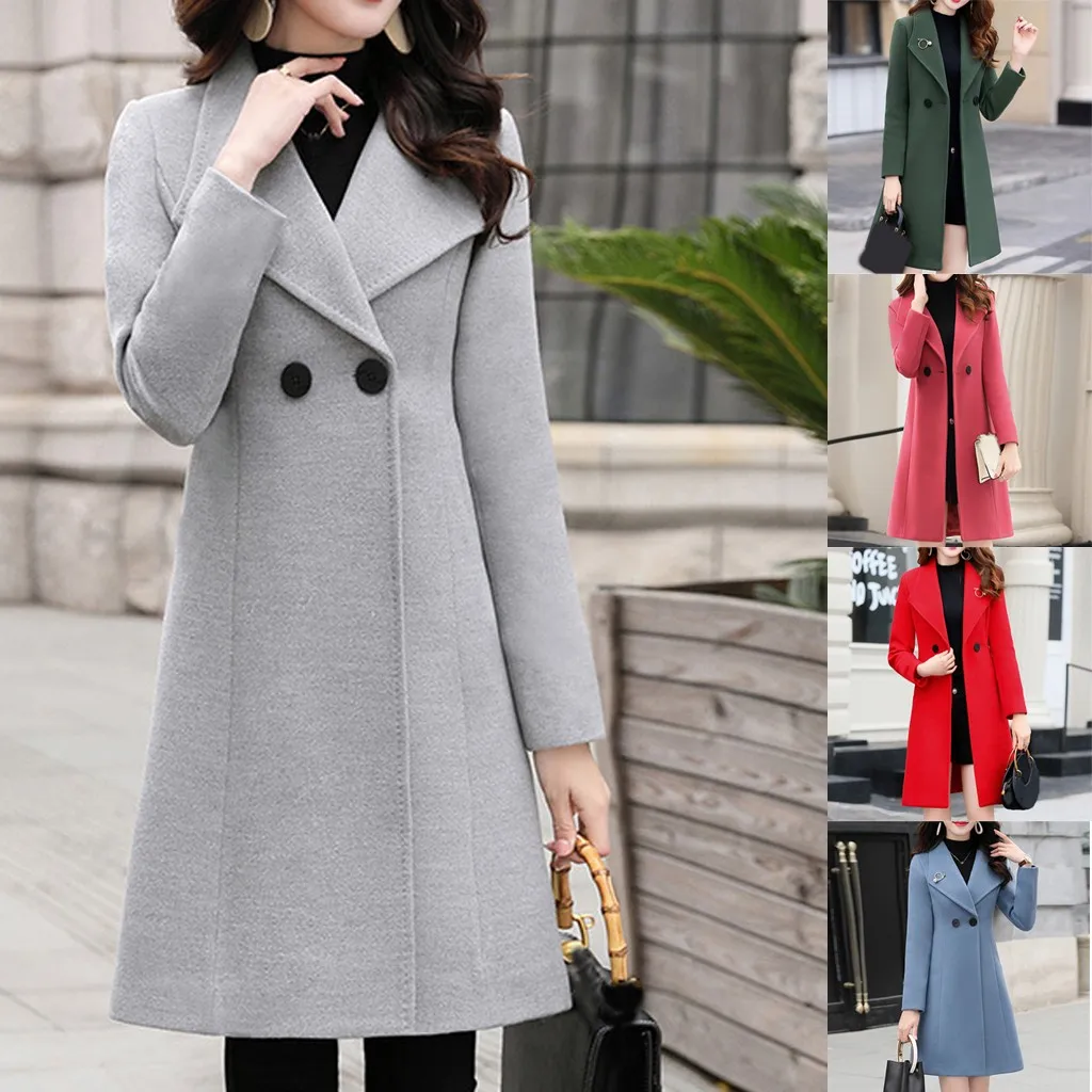 Casacos abrigo mujer шерстяное пальто для работы, однотонное, винтажное, зимнее, офисное, с длинным рукавом, на пуговицах, шерстяное пальто, зимнее пальто для женщин, манто