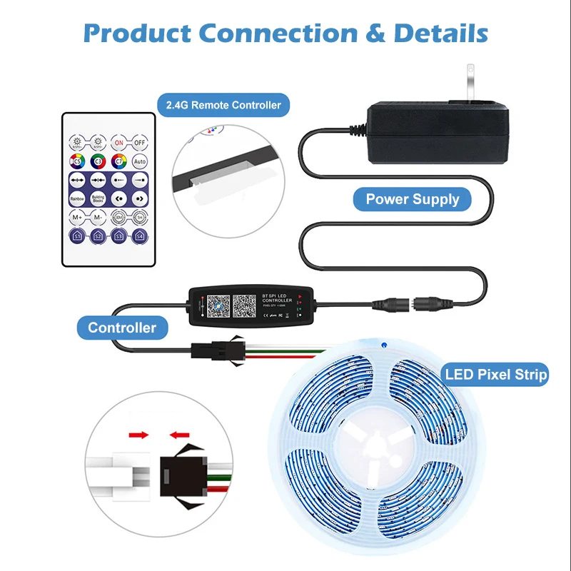 DC12-24V LED 스트립 라이트 컨트롤러, 블루투스 음악, 픽셀 LED 스트립 라이트 앱 리모컨, SK6812, WS2811, WS2812B