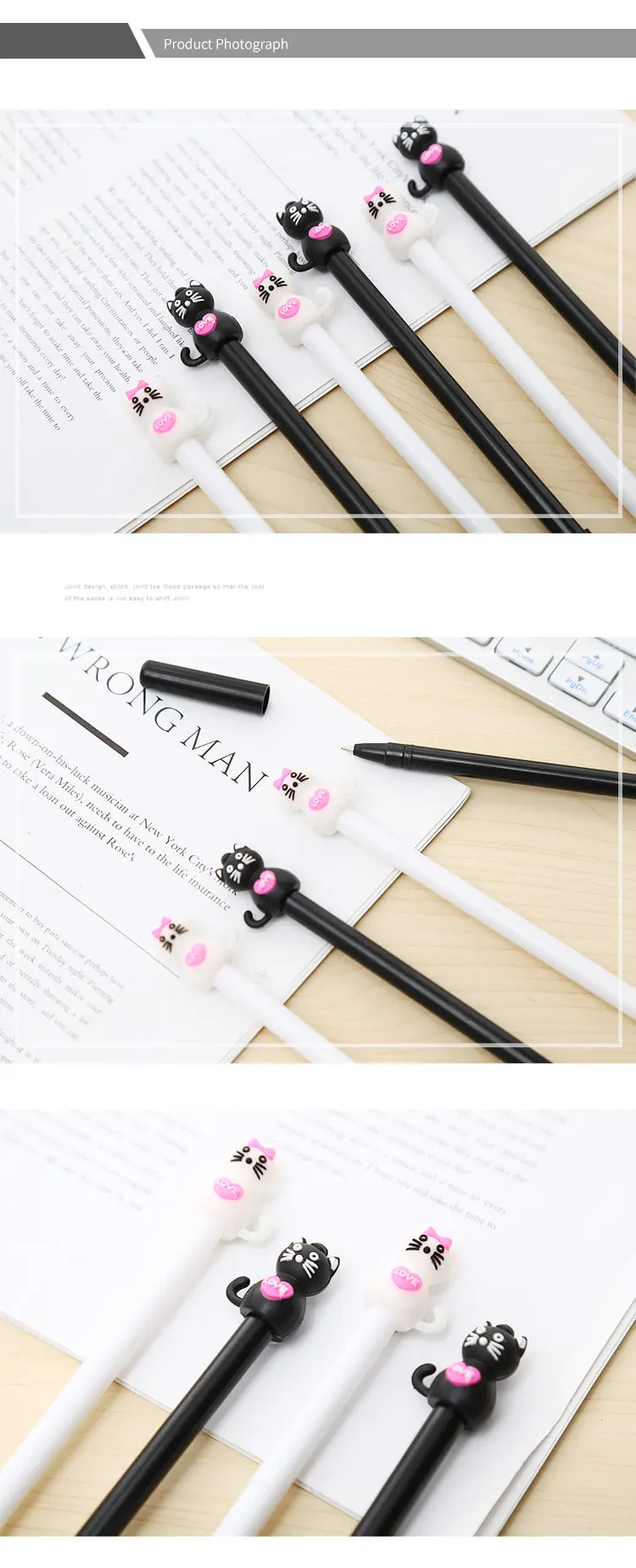 12Pcs/pack Cute Kawaii Cat Gel Pens Blue Black White Animal Stationery School Material Thing Pencil Case Bag Kawai Stationary