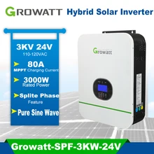 Growatt 3000W czysta fala sinusoidalna hybrydowy inwerter słoneczny 24V 110V Off inwerter sieciowy wysokiej częstotliwości z MPPT 80A kontroler słoneczny