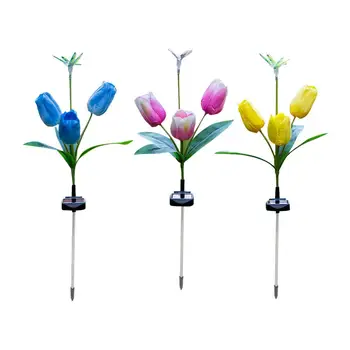 

Solar Powered 4 led Tulip Lantern Simulation Led Lawn Lamp Flower Glowing Light Garden Floor Courtyard Balcony Decorative