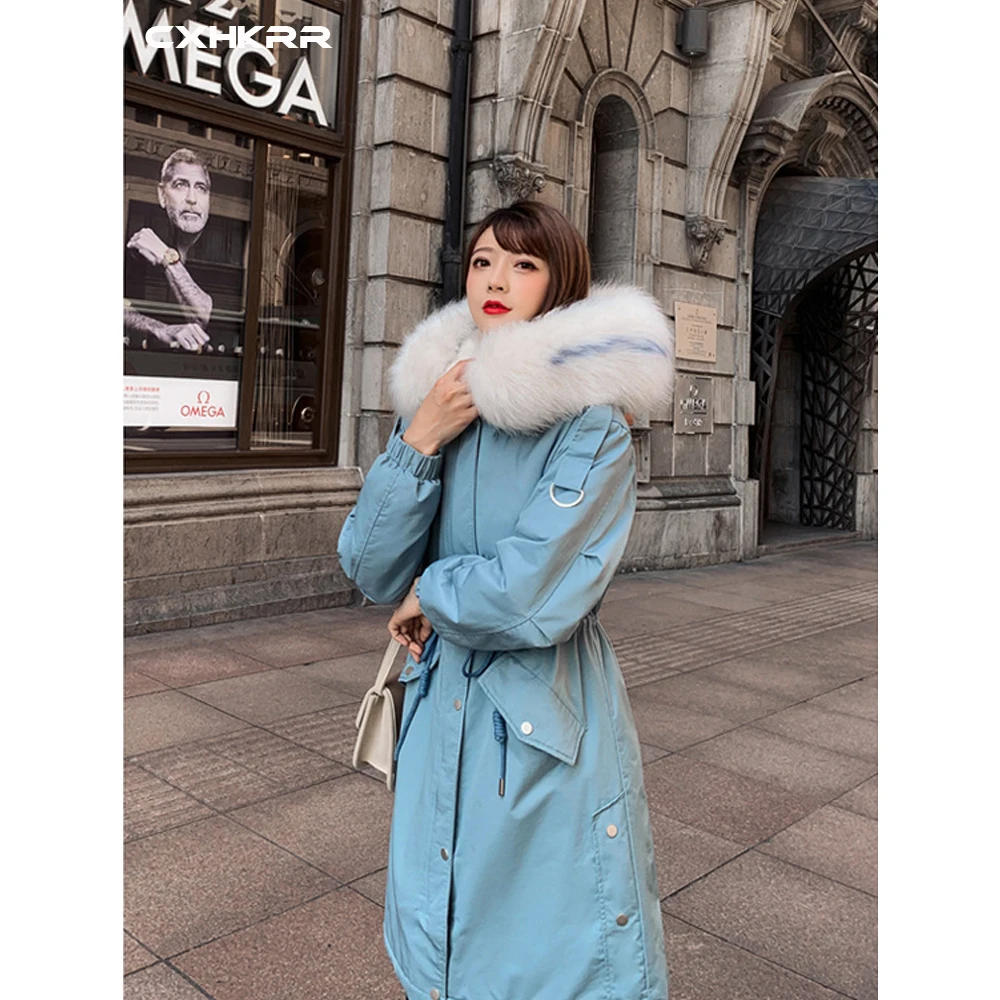 CXHKRR Fashion Long Parka Coat Jacket Oversized Cotton Jacket Women Winter Faux Fur Collar Hooded Jacket Cotton Women