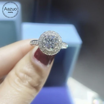 

Aazuo 100% 18K White Gold Engagement Mossanite Ring 1.0 ct Round Classic Style Diamond Jewelry Wedding Ring For Wo