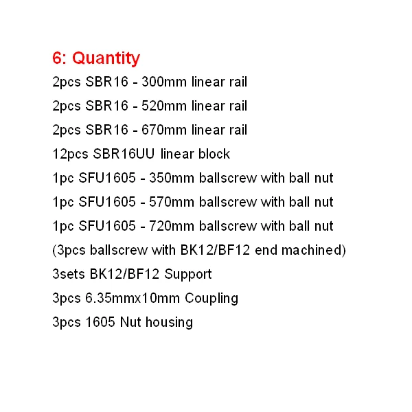 SBR16-300 520 670 SBR16 SBR20 набор линейных направляющих набор+ SFU1605 набор шариковых винтов+ BK12/BF12+ Корпус гайки+ муфта с ЧПУ Запчасти - Цвет: SBR16-300 520 670