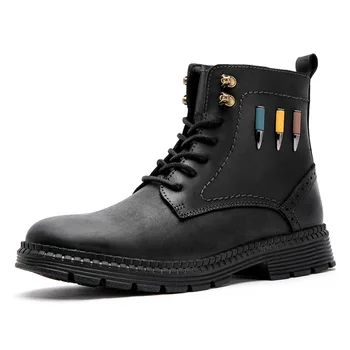 

Autumn Winter Genuine Leather Men Martin Boots Casual With Fur With Fluff Ankle Boots Outdoor Army Boots Lace-up Plush Warm Man