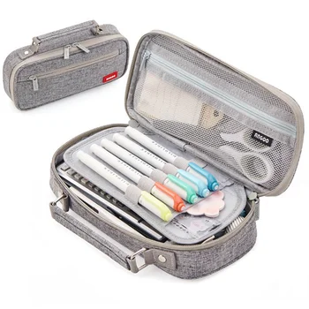 

Bag Pen Box Storage Pouch Canvas Double Layer Large Capacity Pencil Case Kawai Kids School Supplies Make Up School Supplies