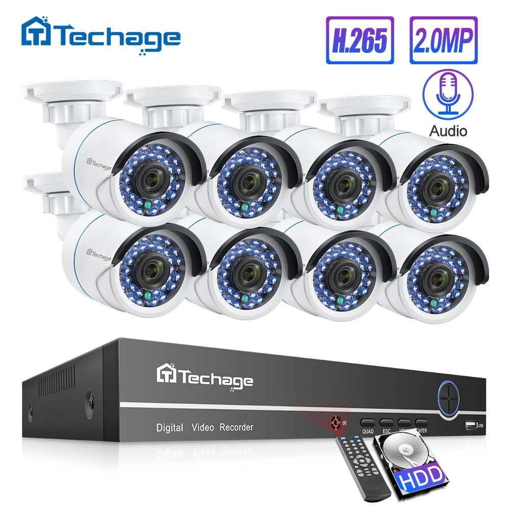  H.265 8CH 1080P 2.0MP POE NVR Kit Security System Audio IP Camera IR-Cut Outdoor Waterproof CCTV Vi