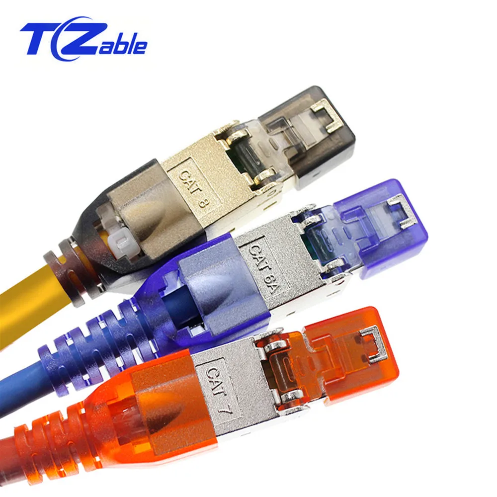 

RJ45 Connector Cat6A Cat7 Cat8 Rj45 Ethernet Cable Plug Connectors Tool-Free Crimping Shielded LAN Corner Network Cable Adapter