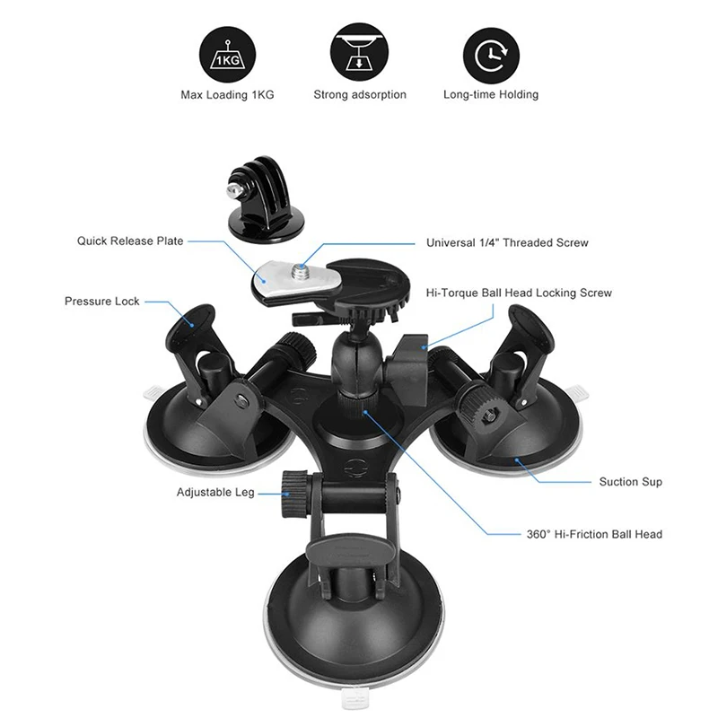 Тройная присоска стабилизация Кронштейн Автомобильный держатель для DSLR GoPro Hero Osmo Action H-best