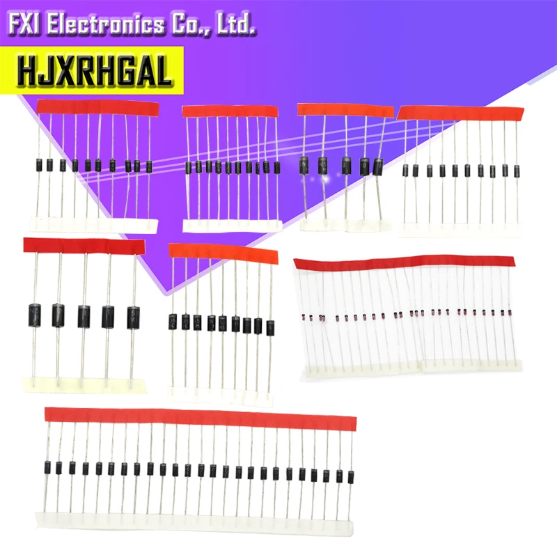 100 шт. 1N5399 1N5408 1N4148 1N4007 1N5819 1N5822 FR107 FR207 переключательный диод набор компонентов