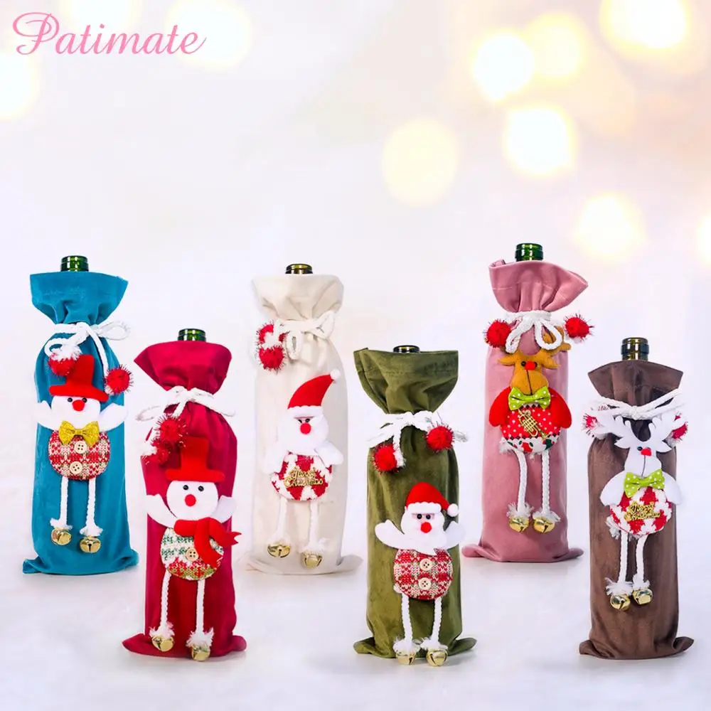 PATIMATE 2019 Рождественская бутылка вина обложка Лось Снеговик Счастливого Рождества