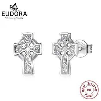 

EUDORA Real 925 Sterling Silver Cross Stud Earring Fashion Cross knot Earring Jewelry Vintage Dangler for Gril Women Gift CYE80