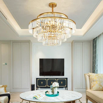 

New luxury gold round double wedding hall living room Kristall Kronleuchter post modern k9 crystal chandelierfor home