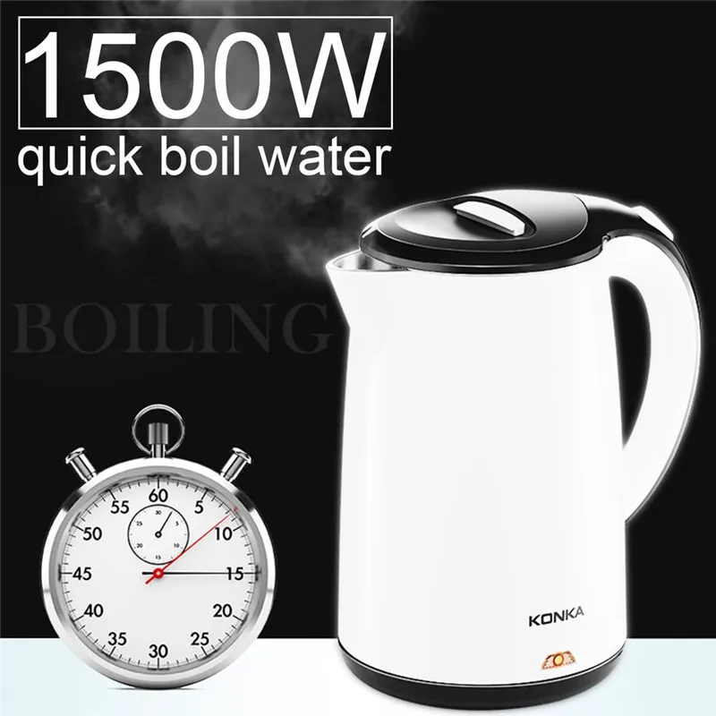 KONKA Stainless Steel Electric Water Kettle High Power Double Layers Scald Proof Kettle Auto-off Quick Electric Boiling Pot