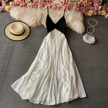 

Summer Seaside Holiday Dress Temperament V-neck Slim Mid-length Ruffled travel pleated dress super fairy big swing dress