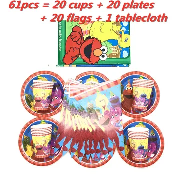

31/61 pcs Sesame Street Elmo Party Decorations for Kids Disposable Tableware Set Paper Plate Cup Flag Tablecloth Party Supplies