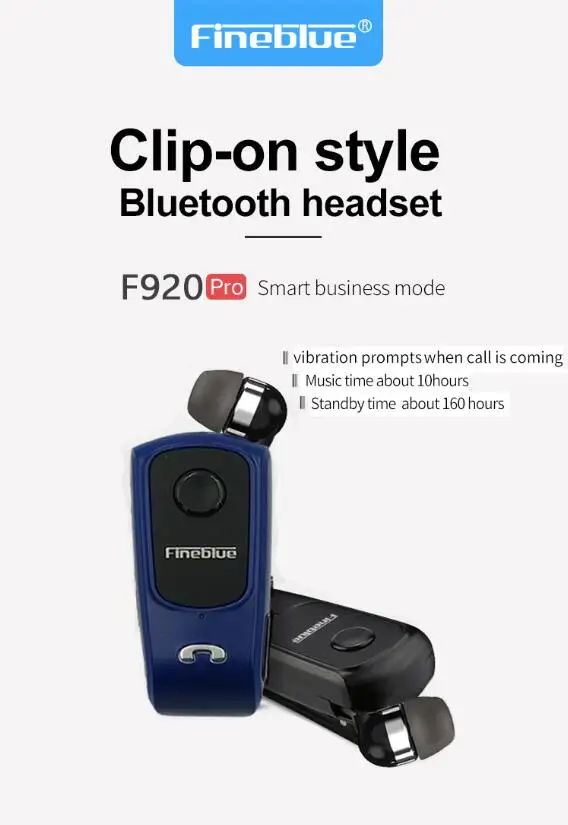 Fineblue F920 Pro Mini Wireless Earphone Retractable Portable Bluetooth Headset Calls Remind Vibration Sport Run Gamer Headphone