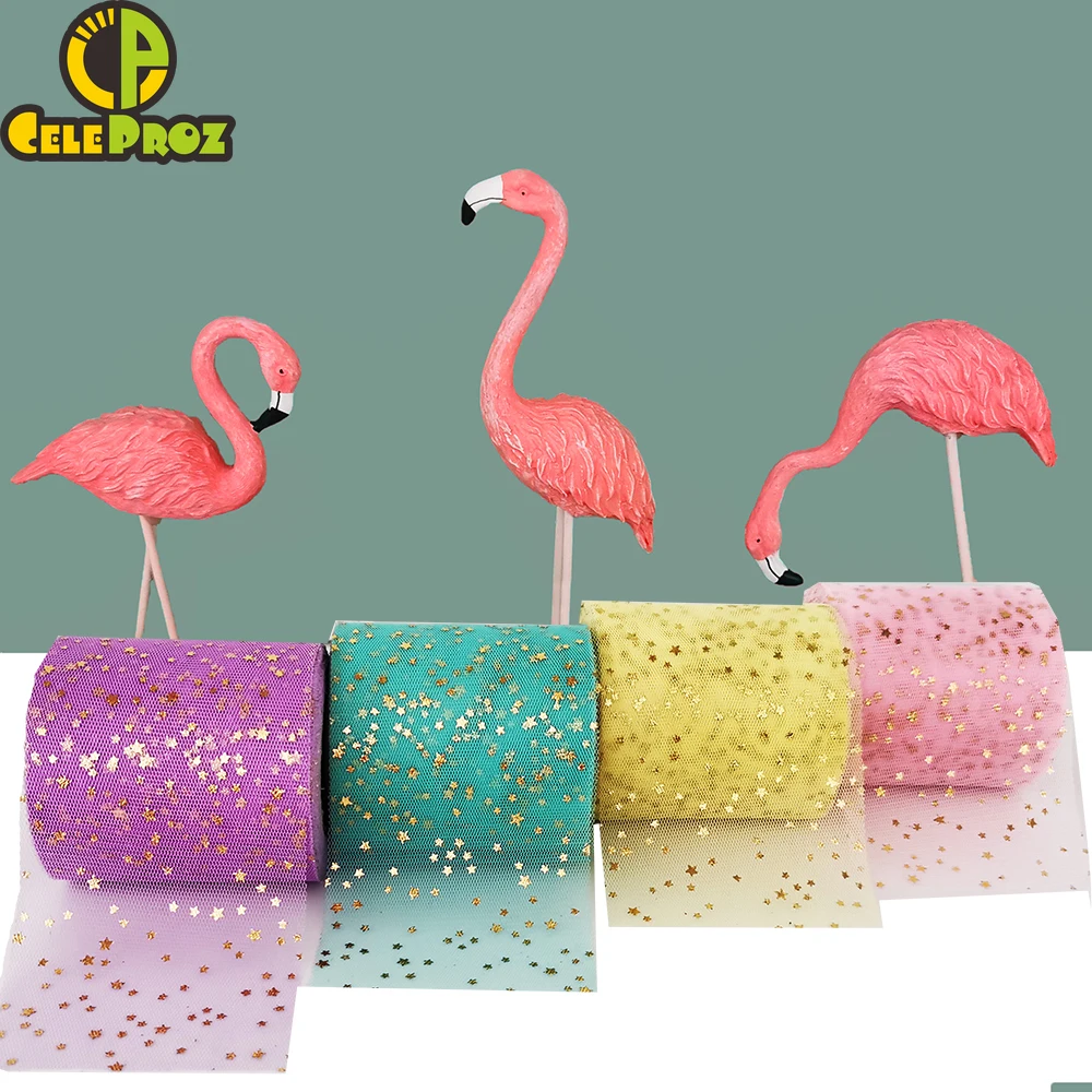 

8cm 5yards Glitter Star Tulle Roll Soft Sequins Tulle Spool Golden Silver Star Tulle Mesh Tape DIY Craft Birthday Party Supplies