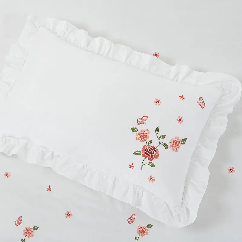 100Cotton2PCSWhiteEmbroideredPillowcaseINSPrincessStyleLotus