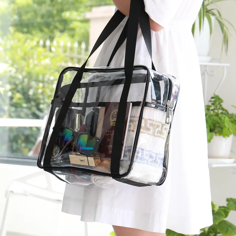 

Women Transparent PVC Shopping Bag Large Capacity Handbag Waterproof Storage Bags Swimming Beach Shoulder Tote Travel Bags