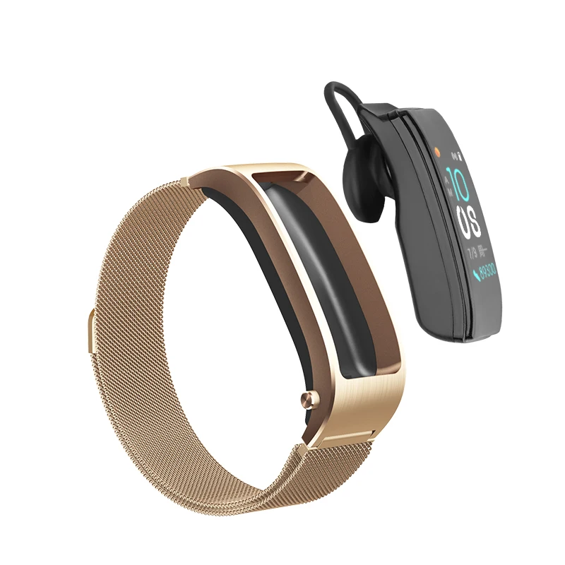 Золотой B5s Bluetooth наушники беспроводные вкладыши смарт-гарнитура часы с микрофоном умный Браслет Водонепроницаемый сенсорный экран воспроизведение музыки - Цвет: Золотой