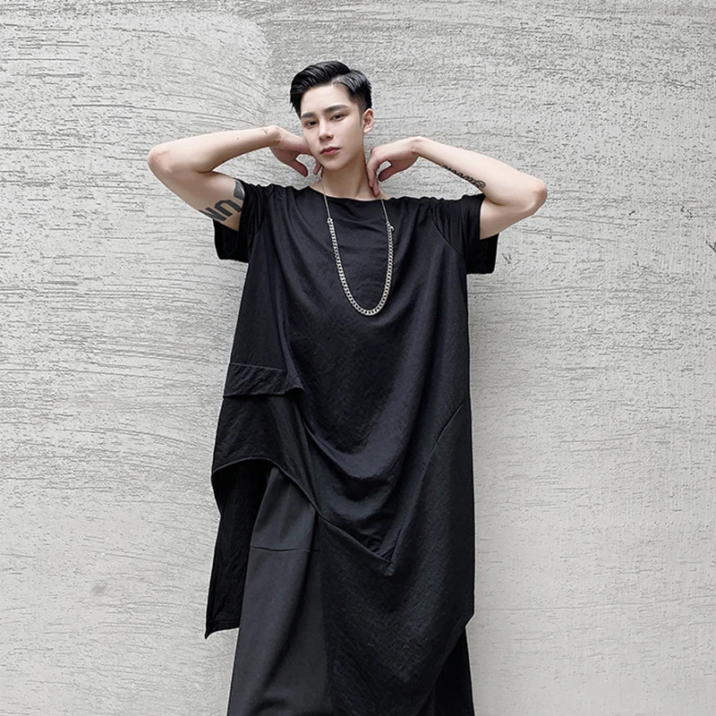 

Футболка мужская свободного покроя, дизайнерская тенниска с удлиненными рукавами, модная брендовая Асимметричная майка средней длины, лето