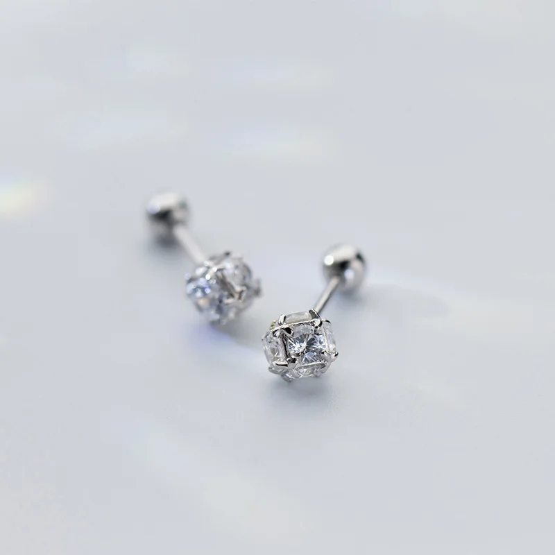 

925 Sterling Silver Crystal Round Ball Stud Earrings for Women Korean Style Geometric Earing Femme Minimalist Mini Jewelry Gift