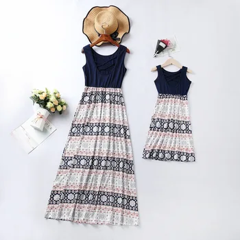 

2020 Mother Daughter Vest Dresses Mommy And Me Clothes Family Matching Outfits Look Sleeveless High Waist Mom Mum Baby Dress