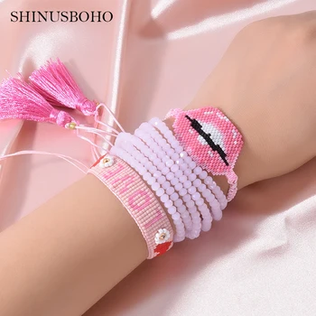 

2020 Turkish Evil Eye Bracelet Women MIYUKI Bracelets Bite Lips Jewelry Crystal Beads Handmade Loom Woven Mexico