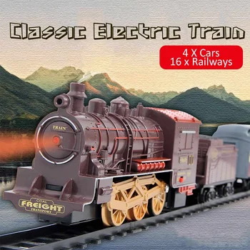 

Retro Electric Train Toy Rails Remote Control Train Model Railway Set Train Dynamic Steam RC Trains Set Simulation Model Toy Set
