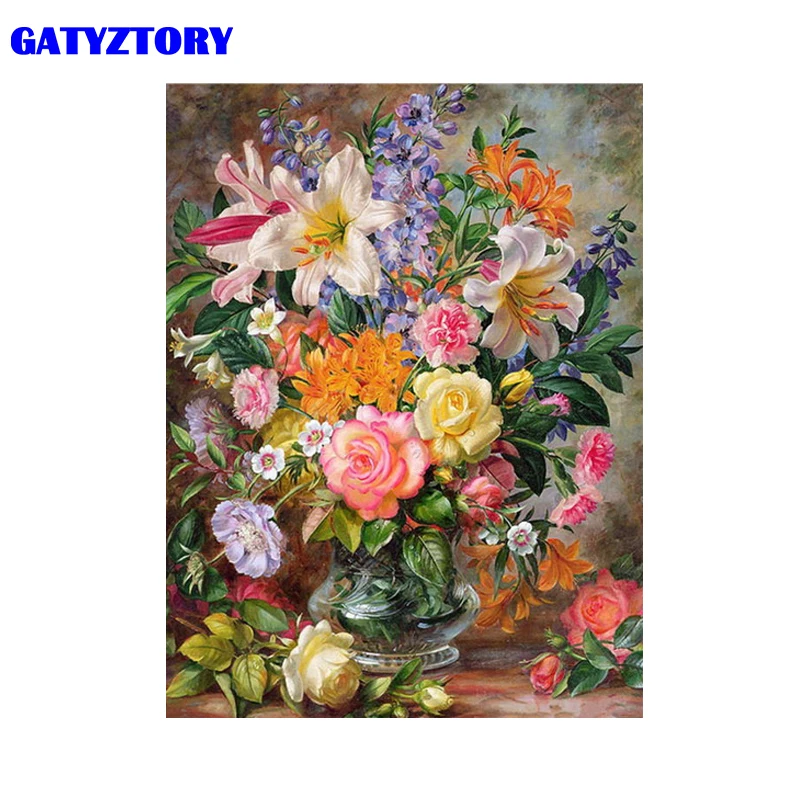 

GATYZTORY Frame Picture Classical Flowers DIY Painting By Numbers Kit Acrylic Paint By Numbers For Adult Wall Art Picture 60x75