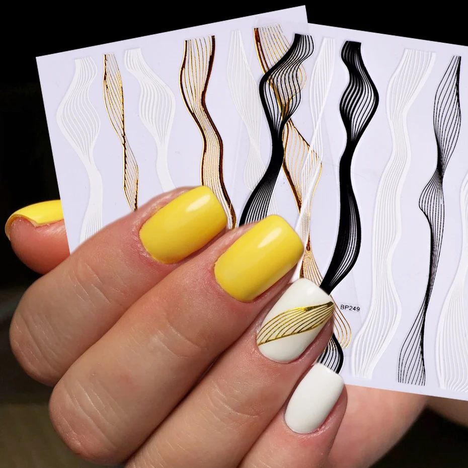 

1pcs Nail Art Stickers 3D Metal Stripe Line Tape Gold White Adhesive Transfer DIY Foils Striping Tape Manicure Decals JIBP249-1
