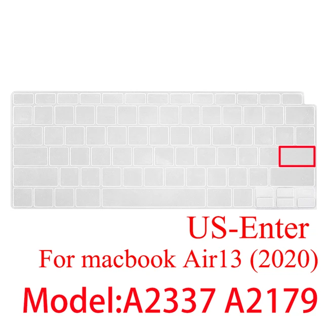 Spanish Laptop color silicone Keyboard Cover For Macbook Air 13 A2337 Protective film keyboard case For Apple Air13 M1 2020 New US-A2337A2179 Clear