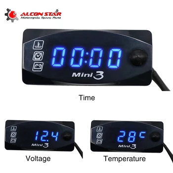 

Alconstar Digital Multifunction Universal Motorcycle LED Display Voltmeter Thermometer Time Meter Gauge Meter Mini3