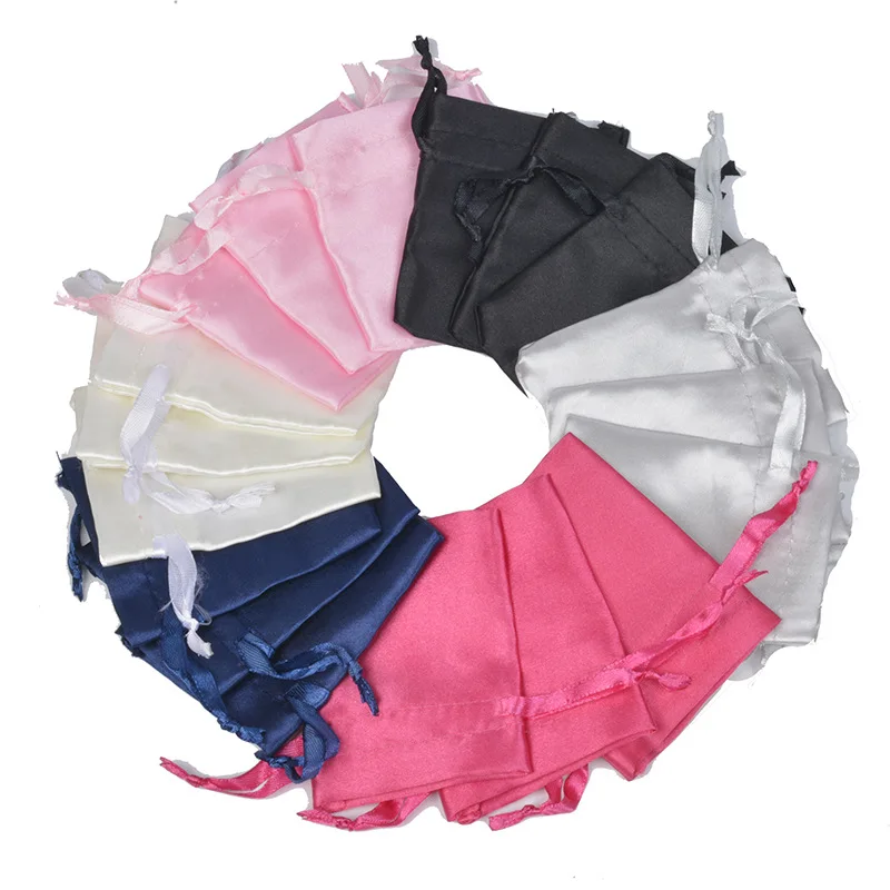 50pcs 7x9cm drawstring organza bags candy jewelry packaging bag storage christmas birthday present gift packing pouches 50pcs/lot 7x9cm Small Satin Silk Drawstring Pouches  Jewelry Makeup Packaging Bags Christmas Wedding Party Gift Decoration Bags