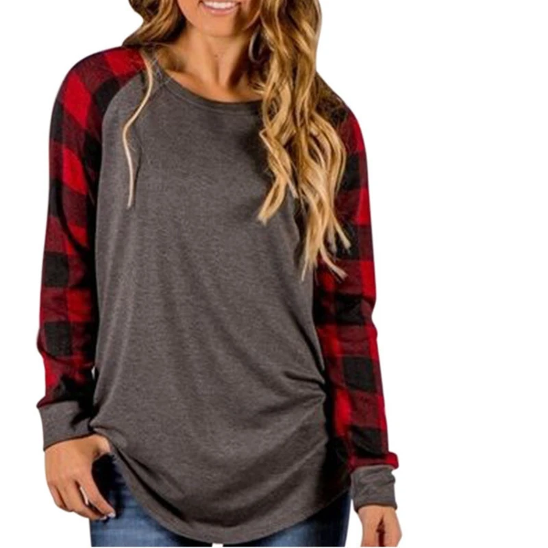 

Autumn Womens Tops And Blouses plus size Round Neck Casual Plaid Shirt Long Sleeve Cheap-Clothes-China Chemise Femme Ez*