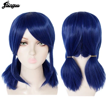 

Ebingoo High Temperature Fiber Short Straight Royal Blue Synthetic Cosplay Wigs with Side Bangs and Double Pigtails for Women