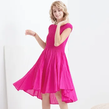 

LANMREM pleated sleeveless dresses famale 2020 summer round neck elastic slim irregular ladies fresh A-line dresses new YJ345