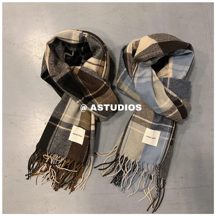 black scarf mens New Scarf Men Winter Strip Plaid Wool Scarf Luxury Classical Warm Long Soft Cashmere Winter Scarves for Men Winter Accessories mens infinity scarf