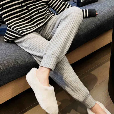 gray Зимние женские штаны, модные повседневные осенние однотонные свободные штаны с эластичной резинкой на талии, женские шаровары - Цвет: gray