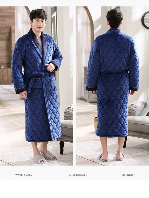 Men's Winter Letter Jacquard Bathrobe Home Clothes Long Sleeved Flannel  Quilted Robe Coat Male Keep Warm Long Bath Robes XXXL - AliExpress