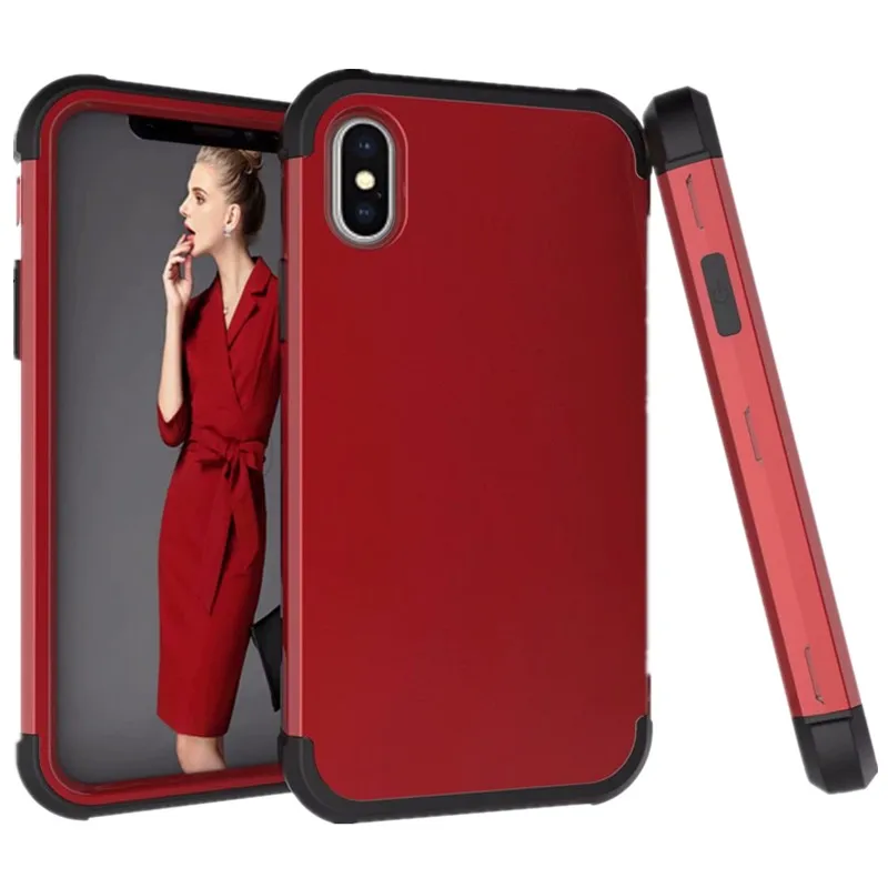Для iphone 6 6S 7 8 Plus X XR XS MAX Гибридный усиленный противоударный безопасный полноразмерный Защитный чехол с 3 Слои поликарбонат+ силикон - Color: Red  Black