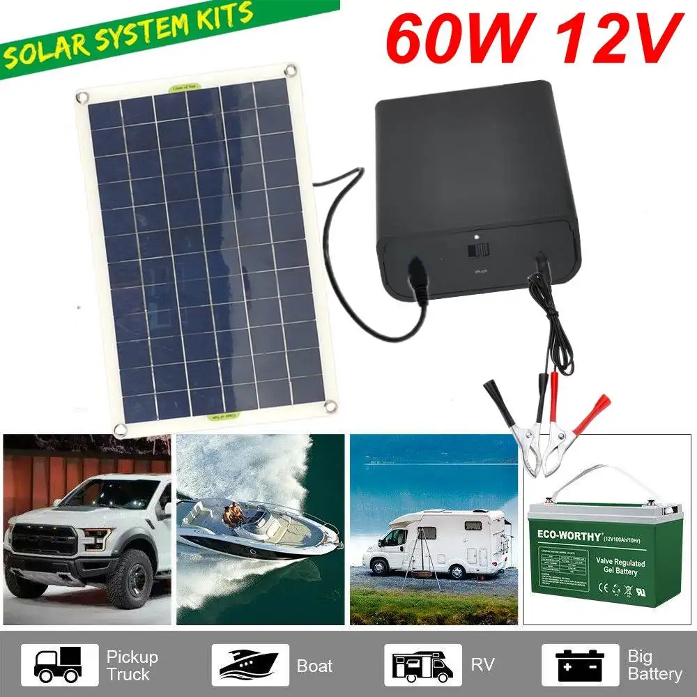 USB 60W 18V/5V Flexible Solar Panel Battery Charger Kit Car Boat no Control S8J6 