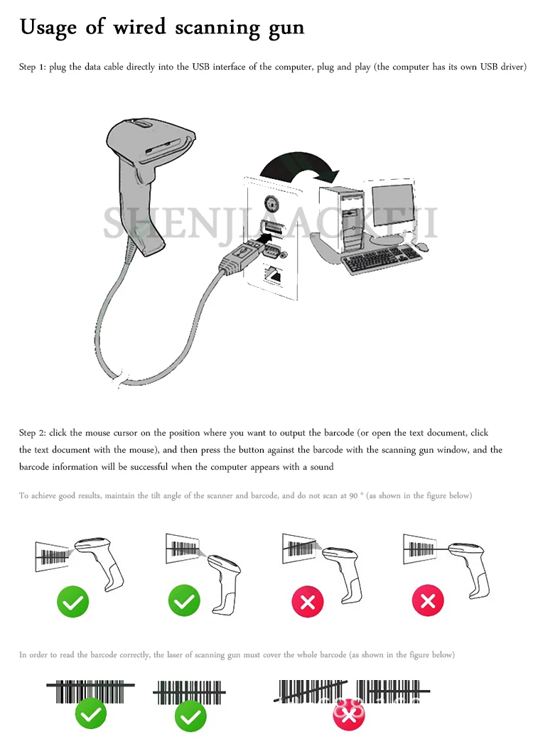 Scanner de Código de Barras Scanner a Laser com Fio Arma de Código de Barras sem Fio Scanner a Laser Vermelha com Fio Scanne 1d Luz 22 Scanner de código de barras scanner a