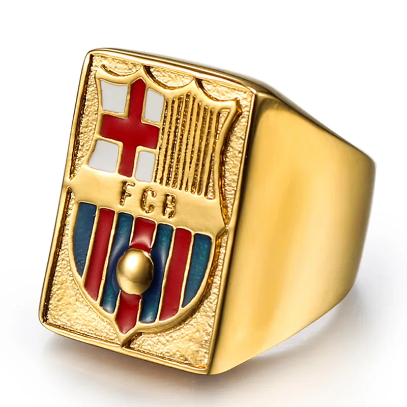 Gold Newall, нержавеющая сталь, испанская Национальная эмблема, кольцо, модное кольцо с крестом и буквами, высокое качество, титановое кольцо, памятный подарок, ювелирные изделия - Цвет основного камня: Gold