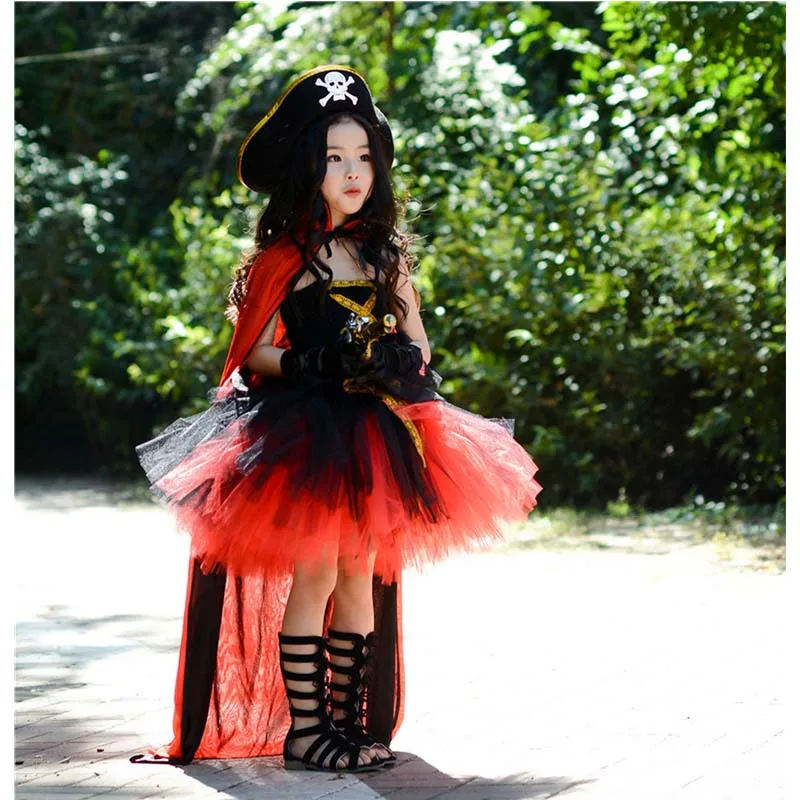 Комплект с платьем на Хэллоуин для девочек; платье пирата; Крутое Шоу; Детский Пиратский Костюм с привидением для девочек